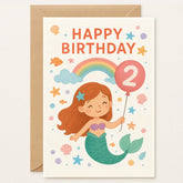 2nd Birthday Card – Cute Mermaid Girl - Greeting Card